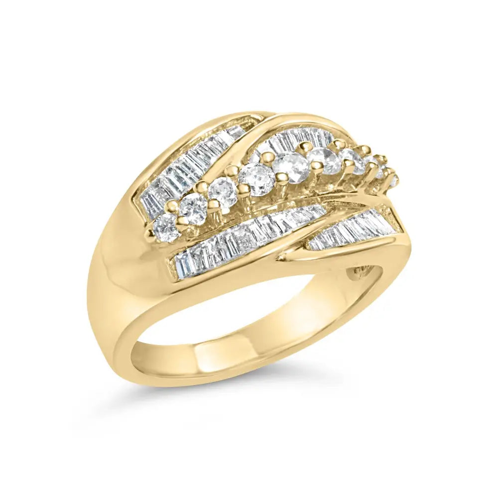 14k yellow gold 1.00 cttw diamond cluster crossover ring size 7 bijoux-nyc direct