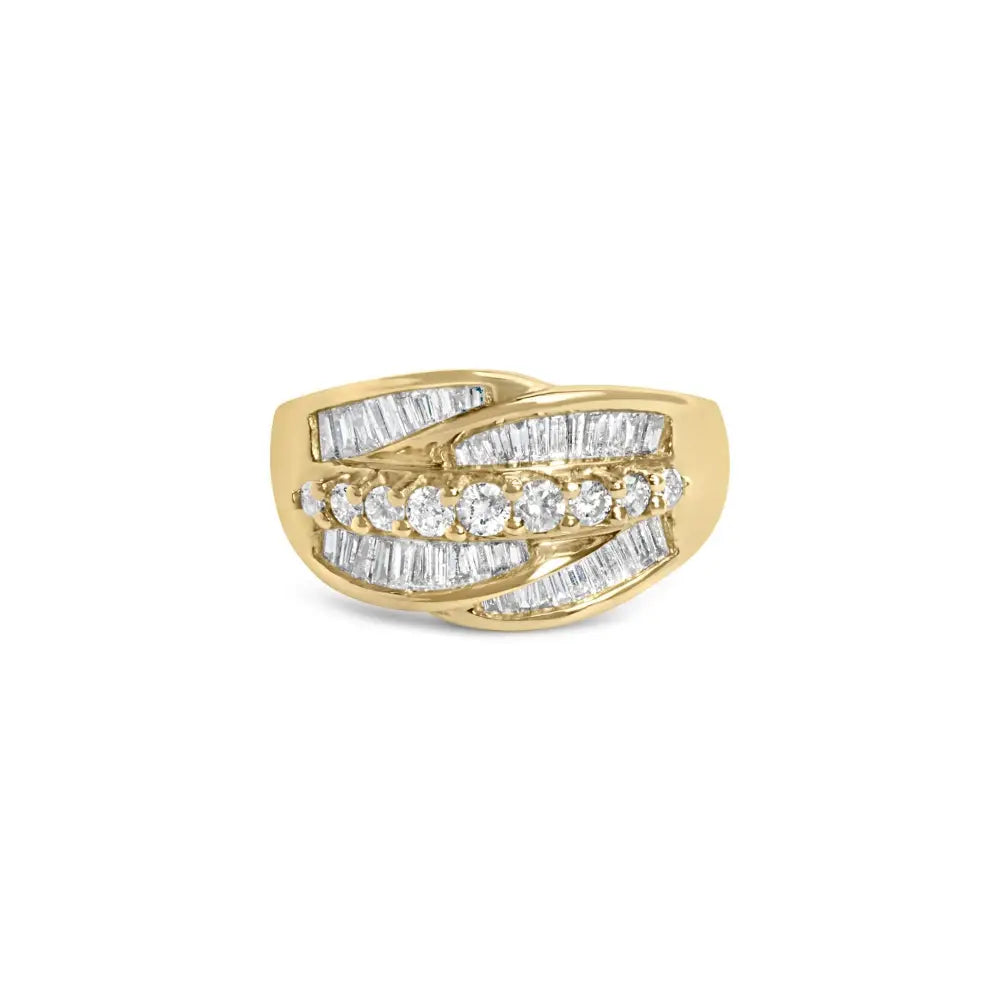14k yellow gold 1.00 cttw diamond cluster crossover ring size 7 bijoux-nyc direct