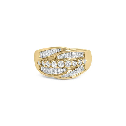 14K Yellow Gold 1.00 Cttw Diamond Cocktall Cluster 5 Stone Ring (H-I Color, SI1-I1 Clarity) - Ring Size 7 - Bijoux-NYC Direct