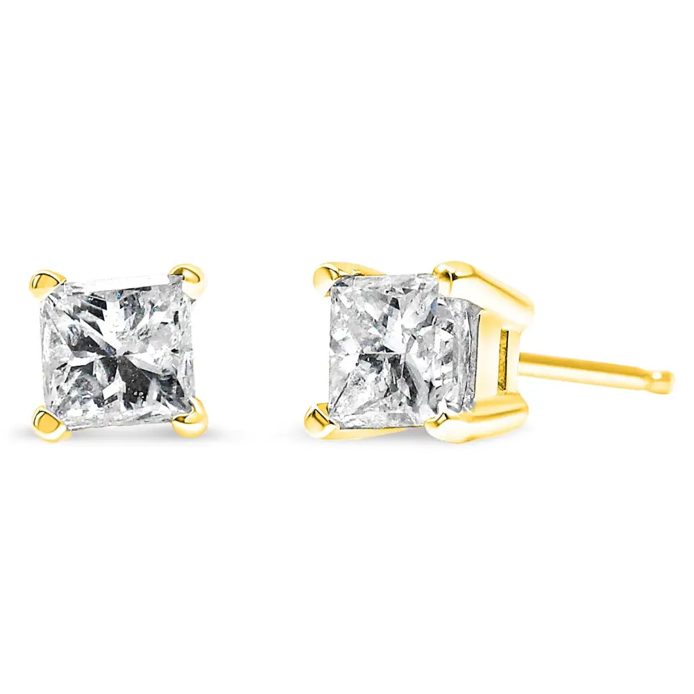 14k yellow gold 1 cttw princess cut diamond solitaire stud earrings bijoux-nyc direct