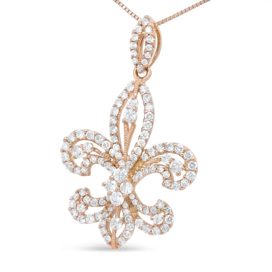 14K Yellow Gold 1.00 Cttw Round Diamond Fleur De Lis 18" Pendant Necklace (H-I Color, SI2-I1 Clarity) - Bijoux-NYC Direct
