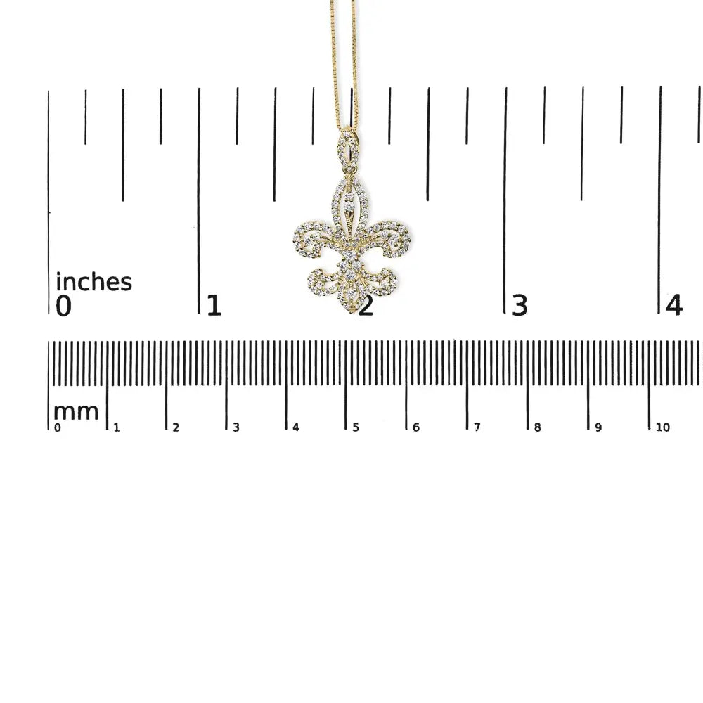 14k yellow gold 1.00 cttw diamond fleur de lis 18 inch pendant necklace bijoux-nyc direct