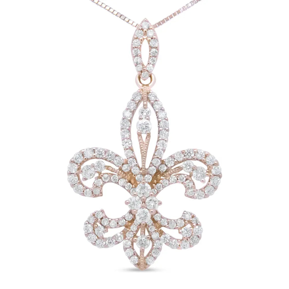 14K Yellow Gold 1.00 Cttw Round Diamond Fleur De Lis 18" Pendant Necklace (H-I Color, SI2-I1 Clarity) - Bijoux-NYC Direct