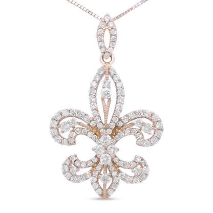 14K Yellow Gold 1.00 Cttw Round Diamond Fleur De Lis 18" Pendant Necklace (H-I Color, SI2-I1 Clarity) - Bijoux-NYC Direct