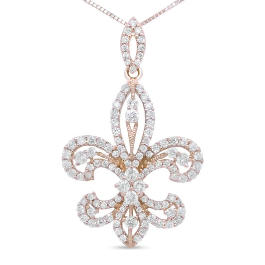 14K Yellow Gold 1.00 Cttw Round Diamond Fleur De Lis 18" Pendant Necklace (H-I Color, SI2-I1 Clarity) - Bijoux-NYC Direct