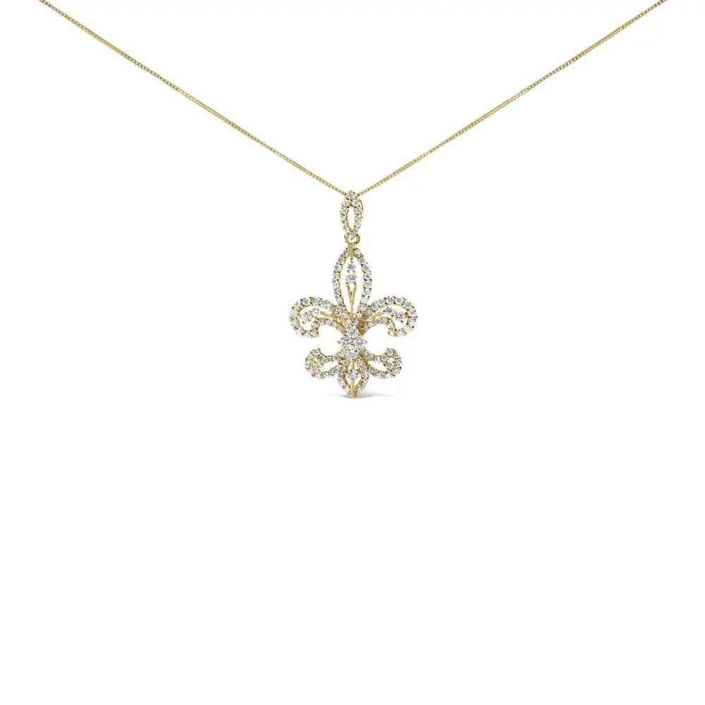 14k yellow gold 1.00 cttw diamond fleur de lis 18 inch pendant necklace bijoux-nyc direct
