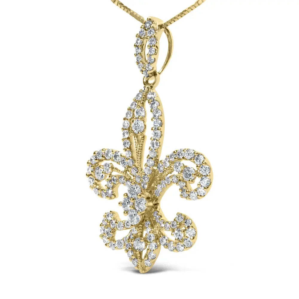 14k yellow gold 1.00 cttw diamond fleur de lis 18 inch pendant necklace bijoux-nyc direct