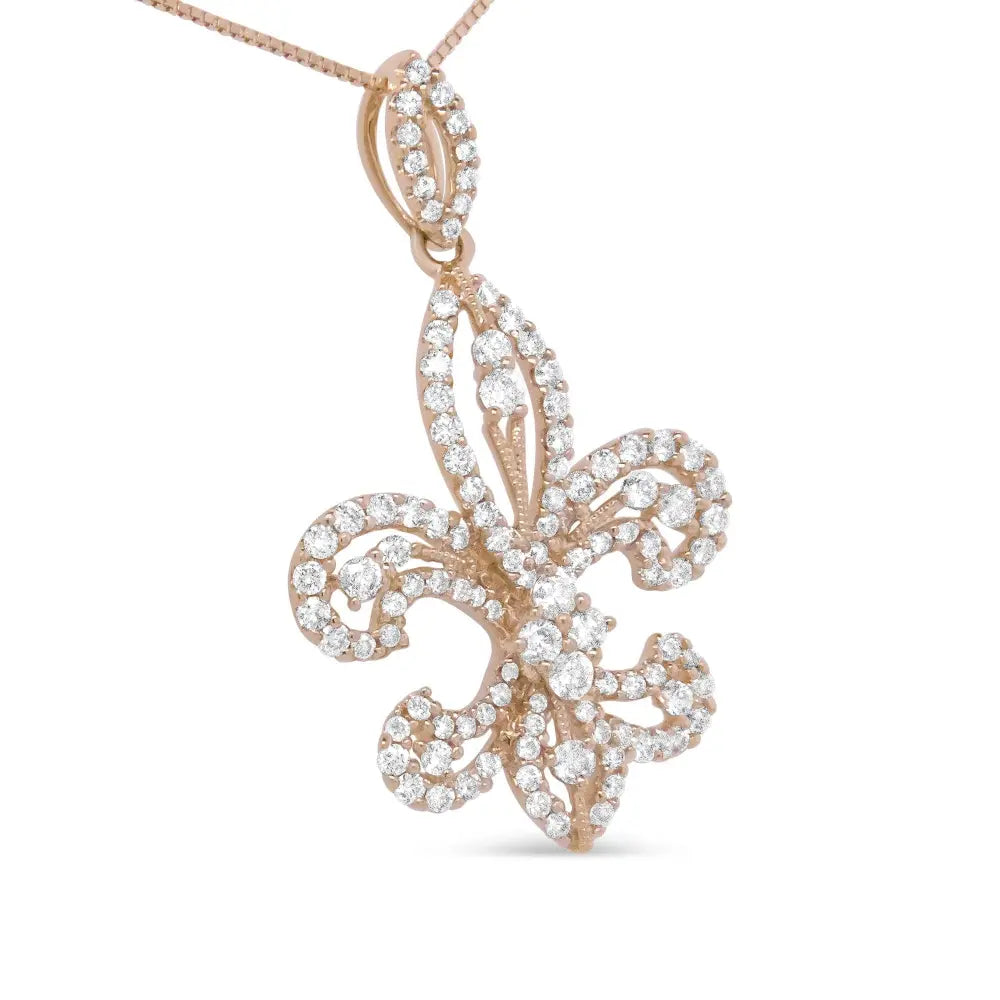 14K Yellow Gold 1.00 Cttw Round Diamond Fleur De Lis 18" Pendant Necklace (H-I Color, SI2-I1 Clarity) - Bijoux-NYC Direct