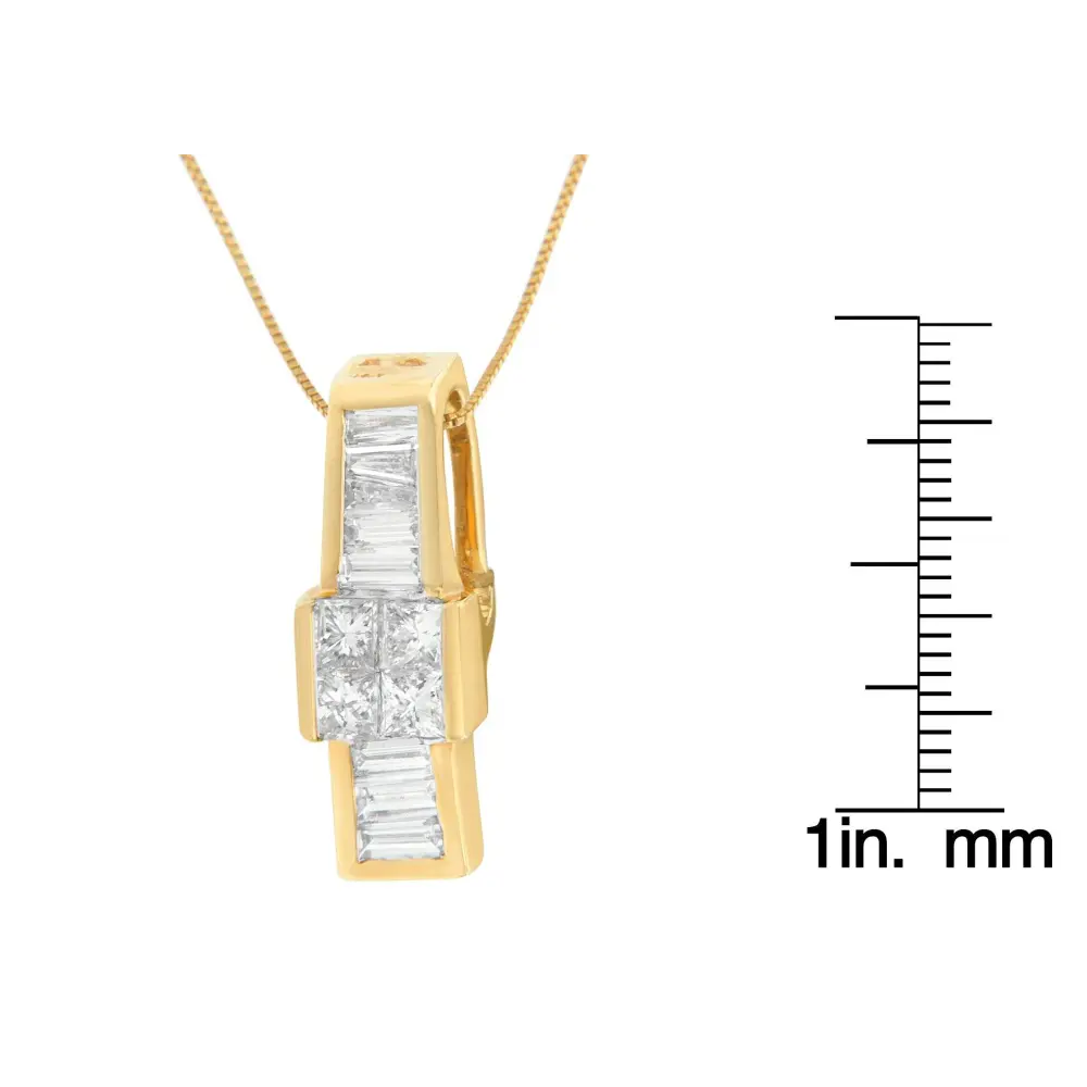 14K Yellow Gold 1 1/10 cttw Baguette and Princess Cut Overlapping Diamond Drop Pendant Necklace (H-I, SI1-SI2) - Bijoux-NYC Direct