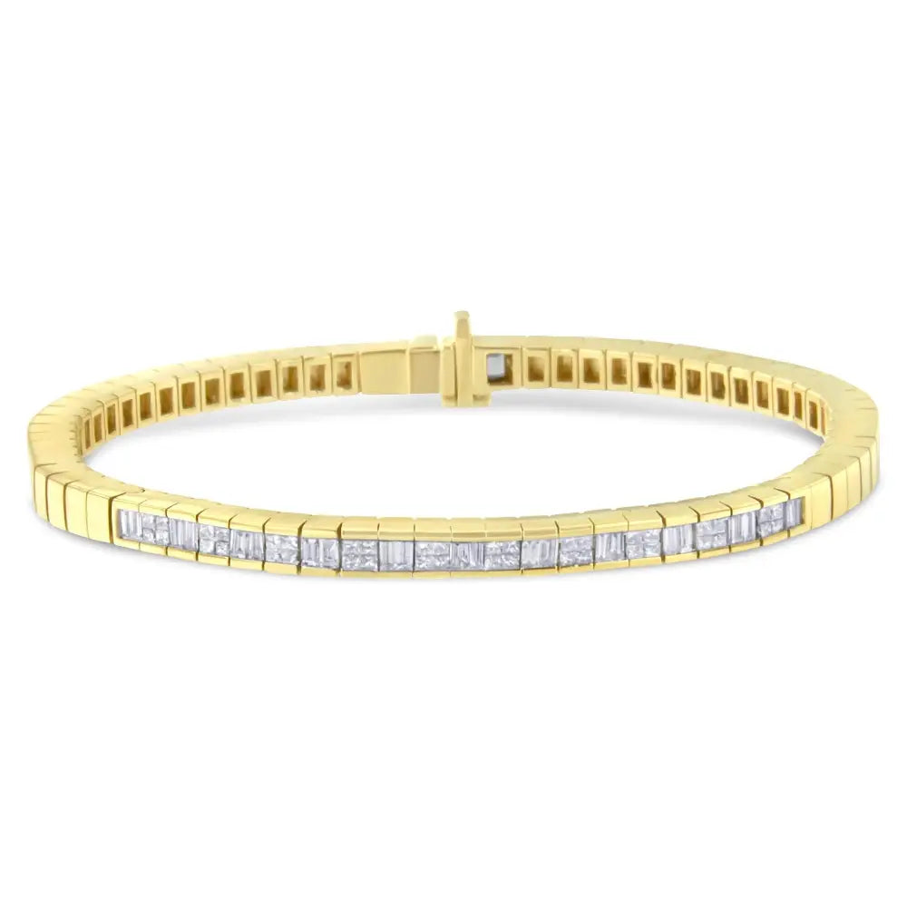 14k yellow gold 1.15ctw princess and baguette diamond 7’’ tennis bracelet bijoux-nyc direct