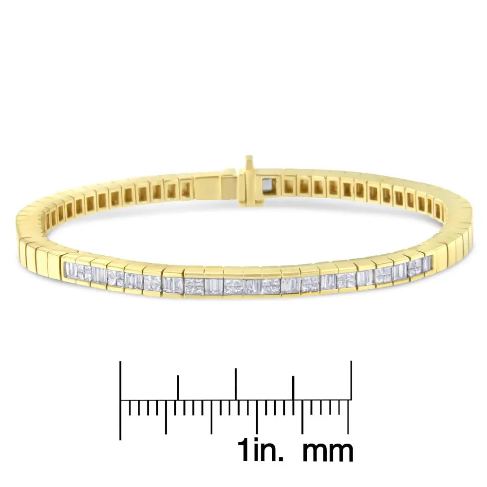 14k yellow gold 1.15ctw princess and baguette diamond 7’’ tennis bracelet bijoux-nyc direct