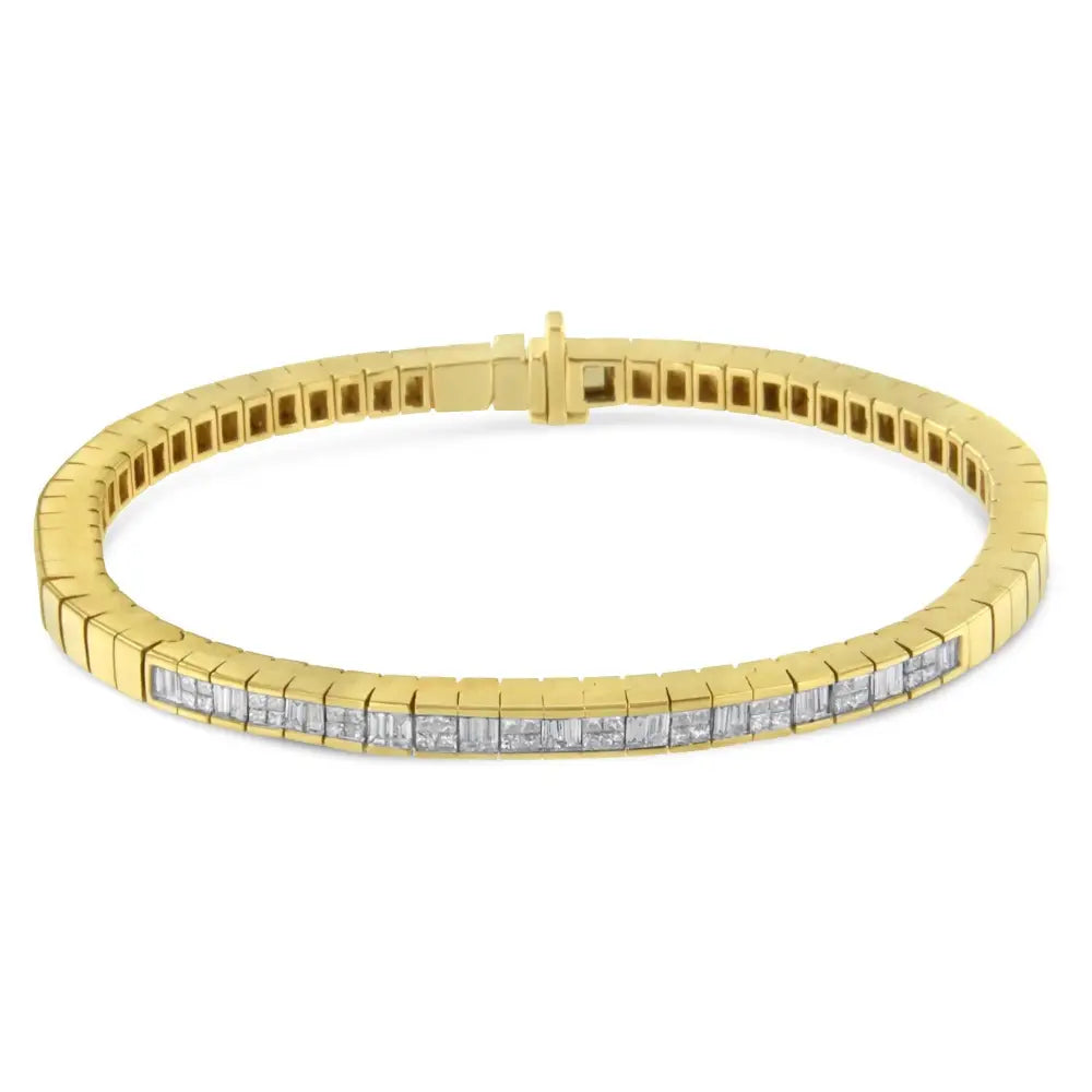 14k yellow gold 1.15ctw princess and baguette diamond 7’’ tennis bracelet bijoux-nyc direct