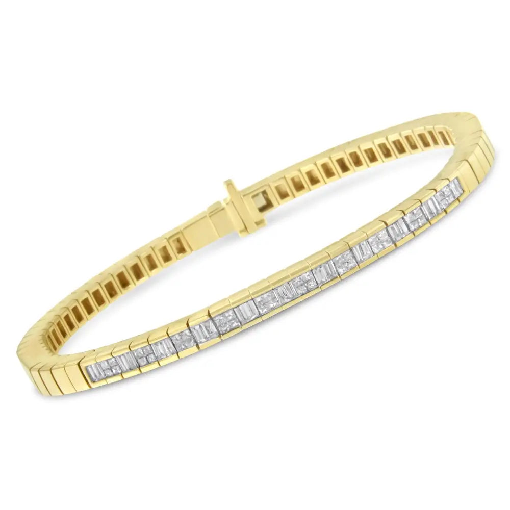 14k yellow gold 1.15ctw princess and baguette diamond 7’’ tennis bracelet bijoux-nyc direct