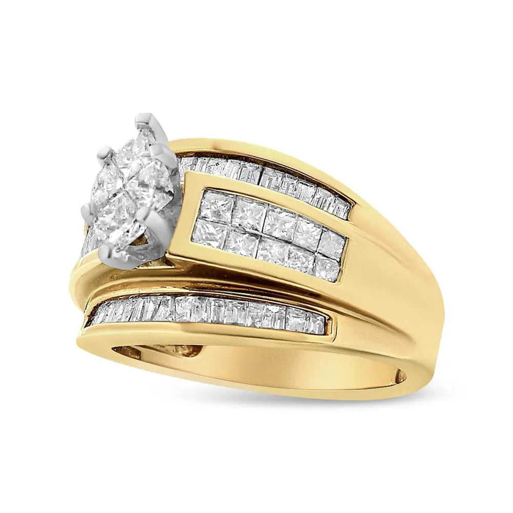 14K Yellow Gold 1 1/2 Cttw Pie, Princess and Baguette-cut Diamond Marquise Shaped Engagement Cocktail Ring Band (H-I Color, I1-I2 Clarity) - Bijoux-NYC Direct
