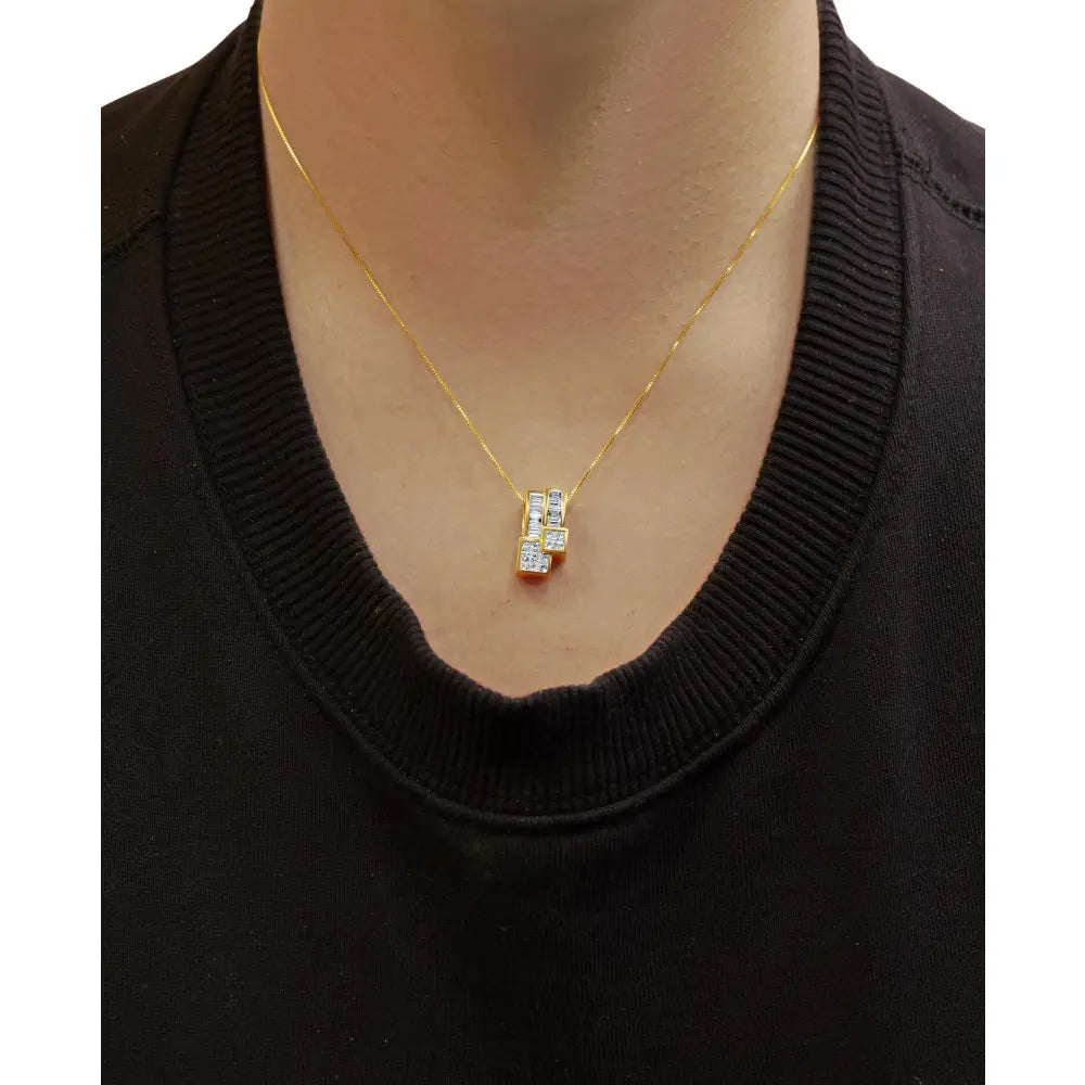 1.50ctw princess and baguette diamond geometric pendant in 14k yellow gold bijoux-nyc direct