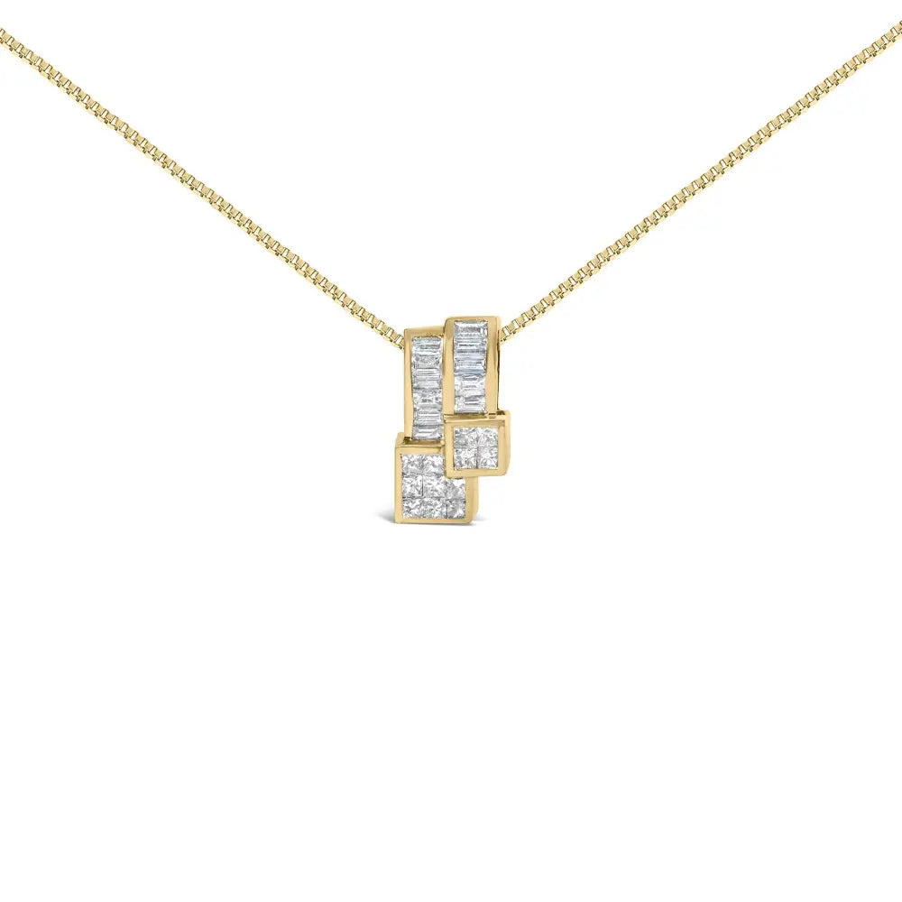 1.50ctw princess and baguette diamond geometric pendant in 14k yellow gold bijoux-nyc direct