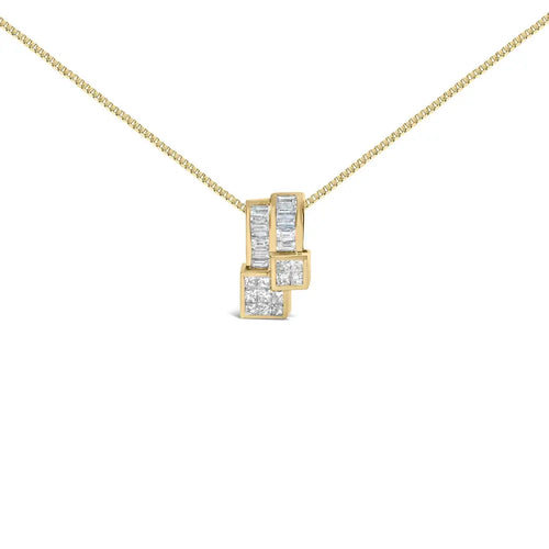 1.50ctw princess and baguette diamond geometric pendant in 14k yellow gold bijoux-nyc direct
