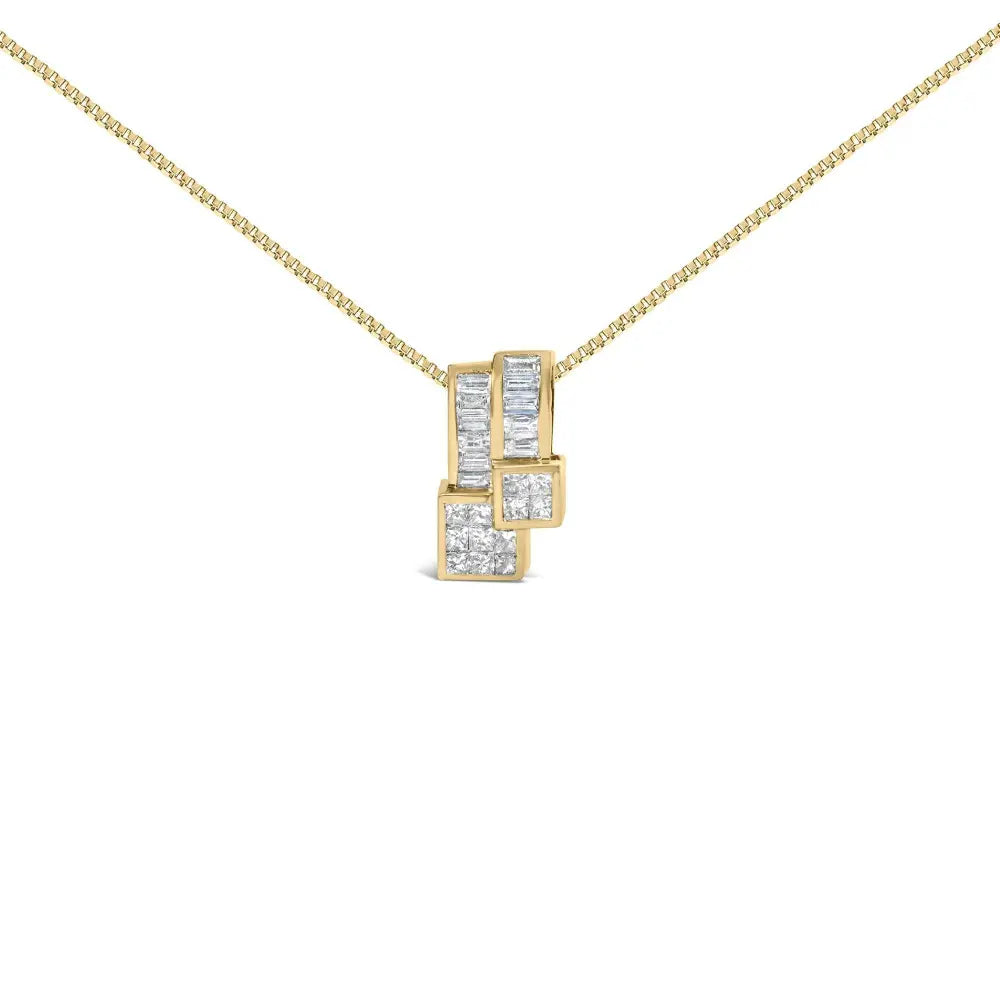 14K Yellow Gold 1 1/2 cttw Princess and Baguette Cut Diamond Geometric Pendant Necklace (H-I Color, VS1-VS2 Clarity) - Bijoux-NYC Direct