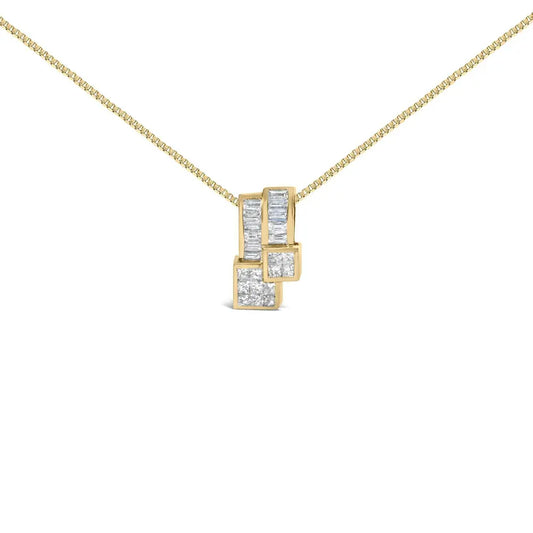 14K Yellow Gold 1 1/2 cttw Princess and Baguette Cut Diamond Geometric Pendant Necklace (H-I Color, VS1-VS2 Clarity) - Bijoux-NYC Direct
