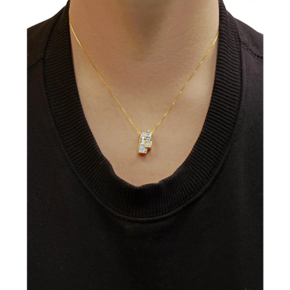 14K Yellow Gold 1 1/2 cttw Princess and Baguette Cut Diamond Geometric Pendant Necklace (H-I Color, VS1-VS2 Clarity) - Bijoux-NYC Direct