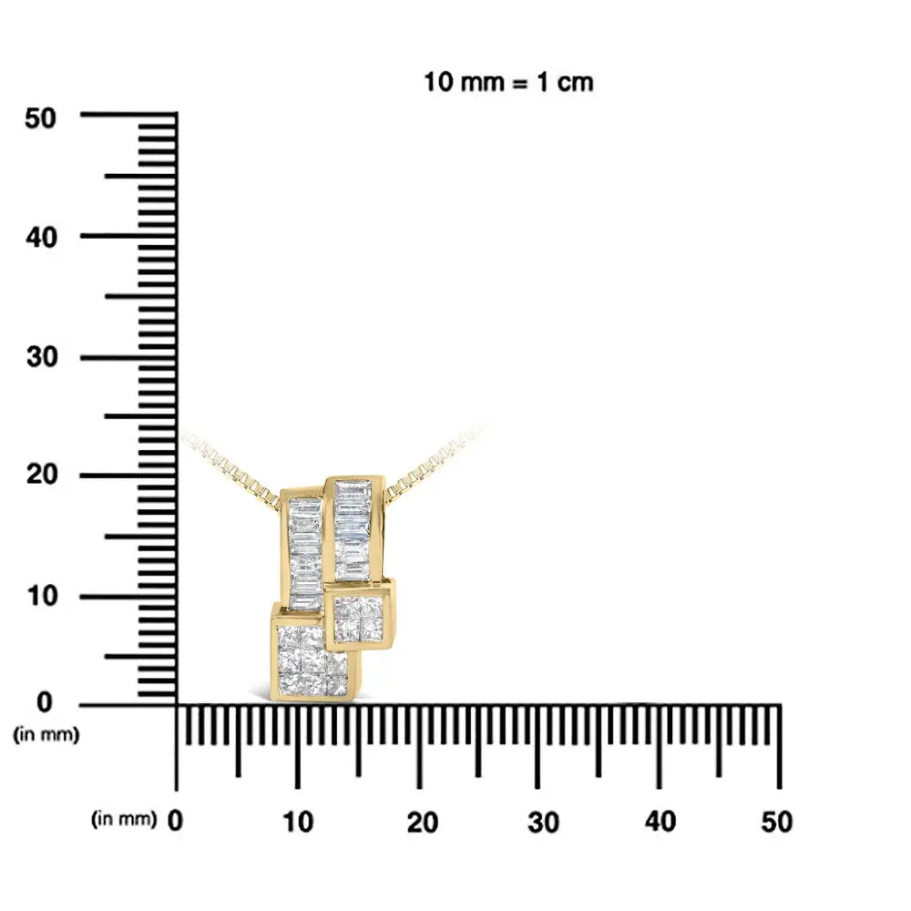 1.50ctw princess and baguette diamond geometric pendant in 14k yellow gold bijoux-nyc direct