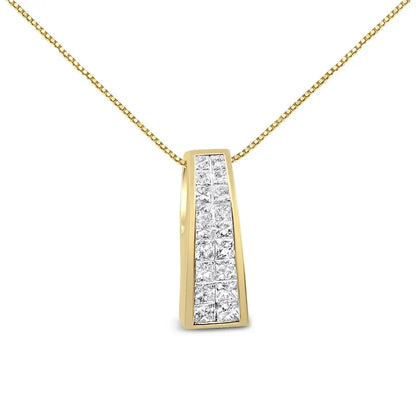 14K Yellow Gold 1 1/2 cttw Princess Cut Diamond Greek Column Pendant Necklace (G-H, VS1-VS2) - Bijoux-NYC Direct