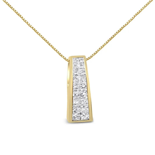 14K Yellow Gold 1 1/2 cttw Princess Cut Diamond Greek Column Pendant Necklace (G-H, VS1-VS2) - Bijoux-NYC Direct