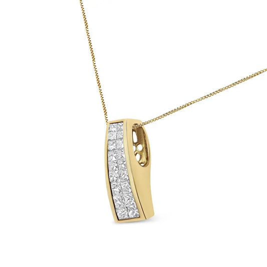 14K Yellow Gold 1 1/2 cttw Princess Cut Diamond Greek Column Pendant Necklace (G-H, VS1-VS2) - Bijoux-NYC Direct