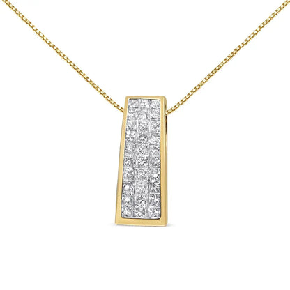 14K Yellow Gold 1 1/2 cttw Princess Cut Diamond Greek Column Pendant Necklace (G-H, VS1-VS2) - Bijoux-NYC Direct