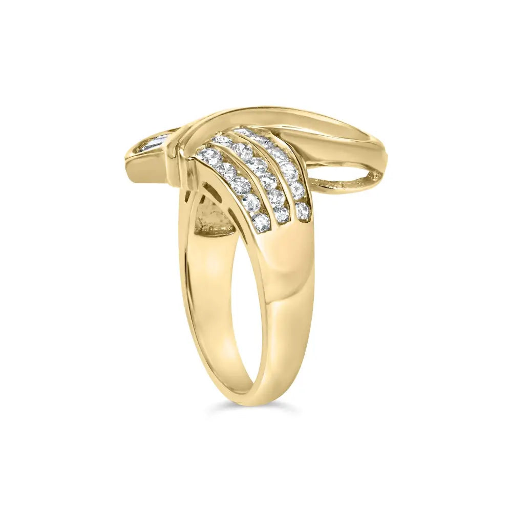 14k yellow gold 1 1/3 cttw channel set diamond bypass cocktail ring size 7 bijoux-nyc direct