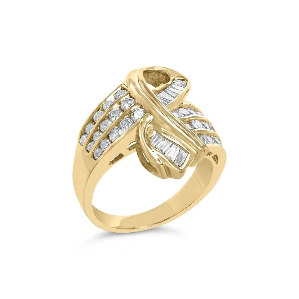 14K Yellow Gold 1 1/3 Cttw Channel Set Diamond Bypass Cocktail Ring (J-K Color, I1-I2 Clarity) - Ring Size 7 - Bijoux-NYC Direct