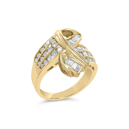 14K Yellow Gold 1 1/3 Cttw Channel Set Diamond Bypass Cocktail Ring (J-K Color, I1-I2 Clarity) - Ring Size 7 - Bijoux-NYC Direct