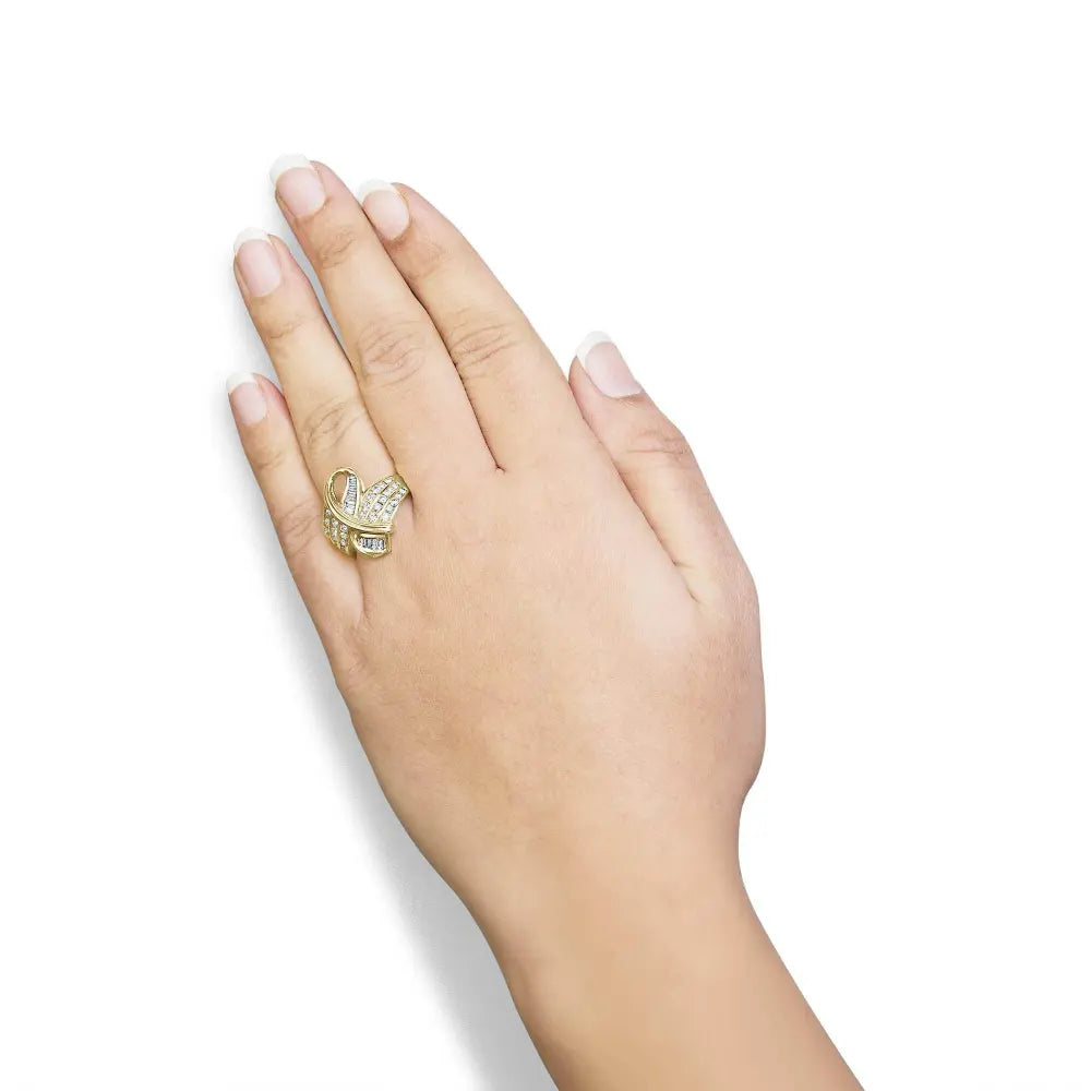 14K Yellow Gold 1 1/3 Cttw Channel Set Diamond Bypass Cocktail Ring (J-K Color, I1-I2 Clarity) - Ring Size 7 - Bijoux-NYC Direct