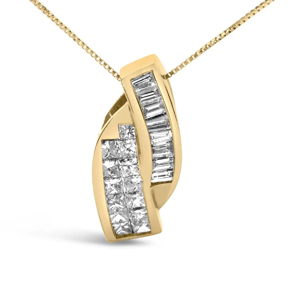 14k yellow gold 1 1/3 cttw princess and baguette diamond curved pendant bijoux-nyc direct