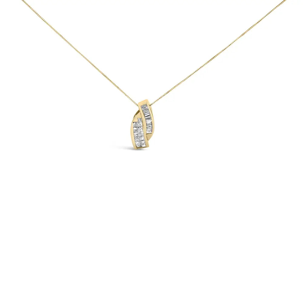 14k yellow gold 1 1/3 cttw princess and baguette diamond curved pendant bijoux-nyc direct