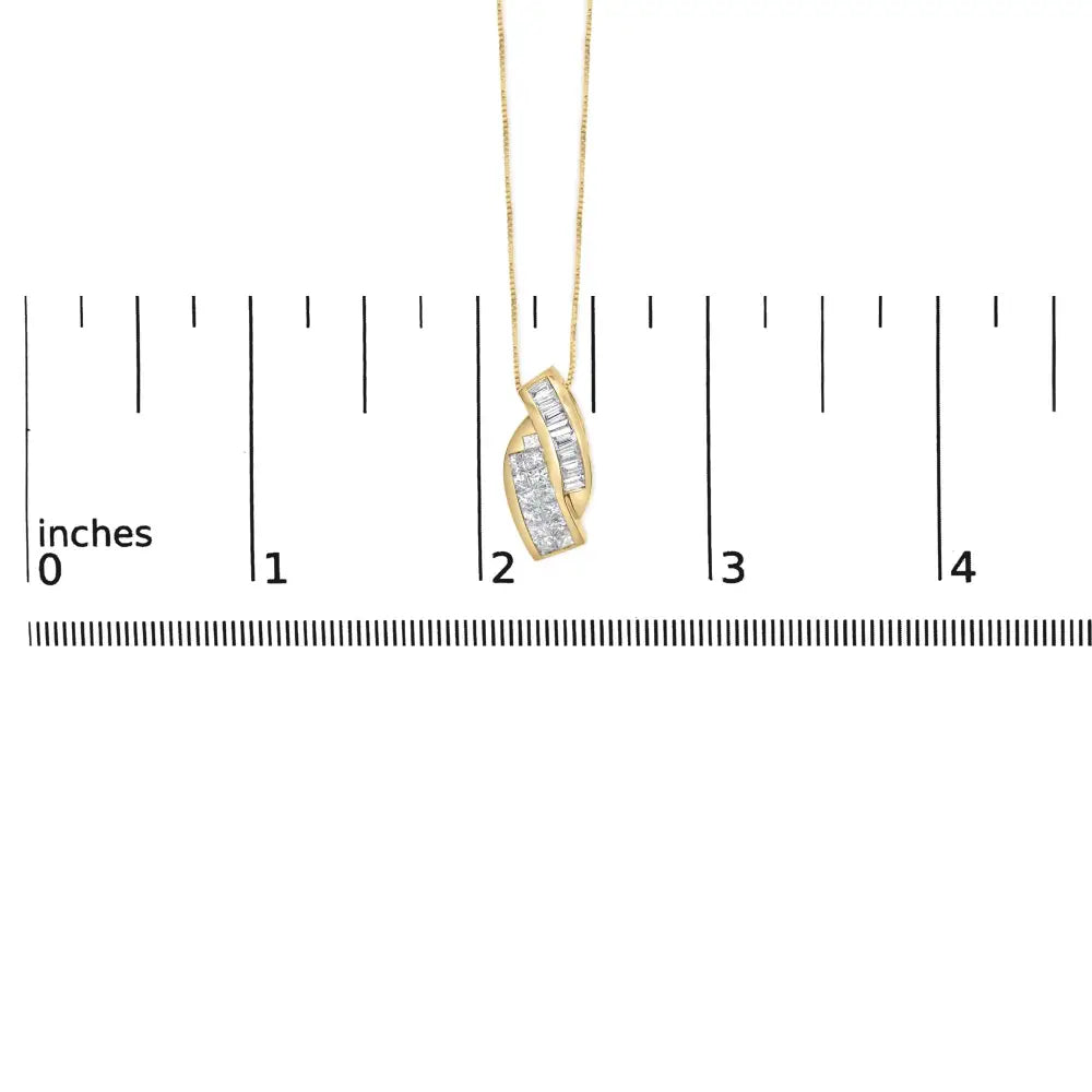 14k yellow gold 1 1/3 cttw princess and baguette diamond curved pendant bijoux-nyc direct