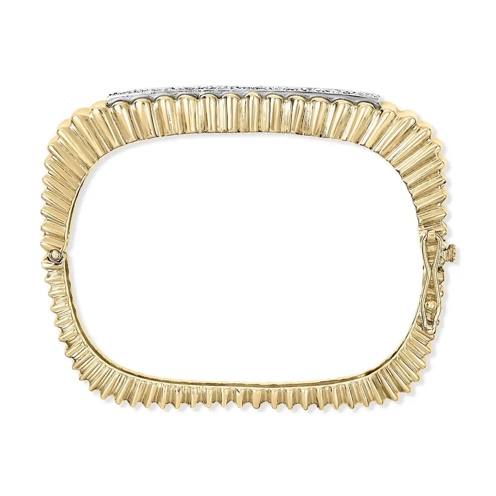 14k yellow gold 1 1/4 cttw diamond ribbed rectangle bangle 7.75 inch bijoux-nyc direct
