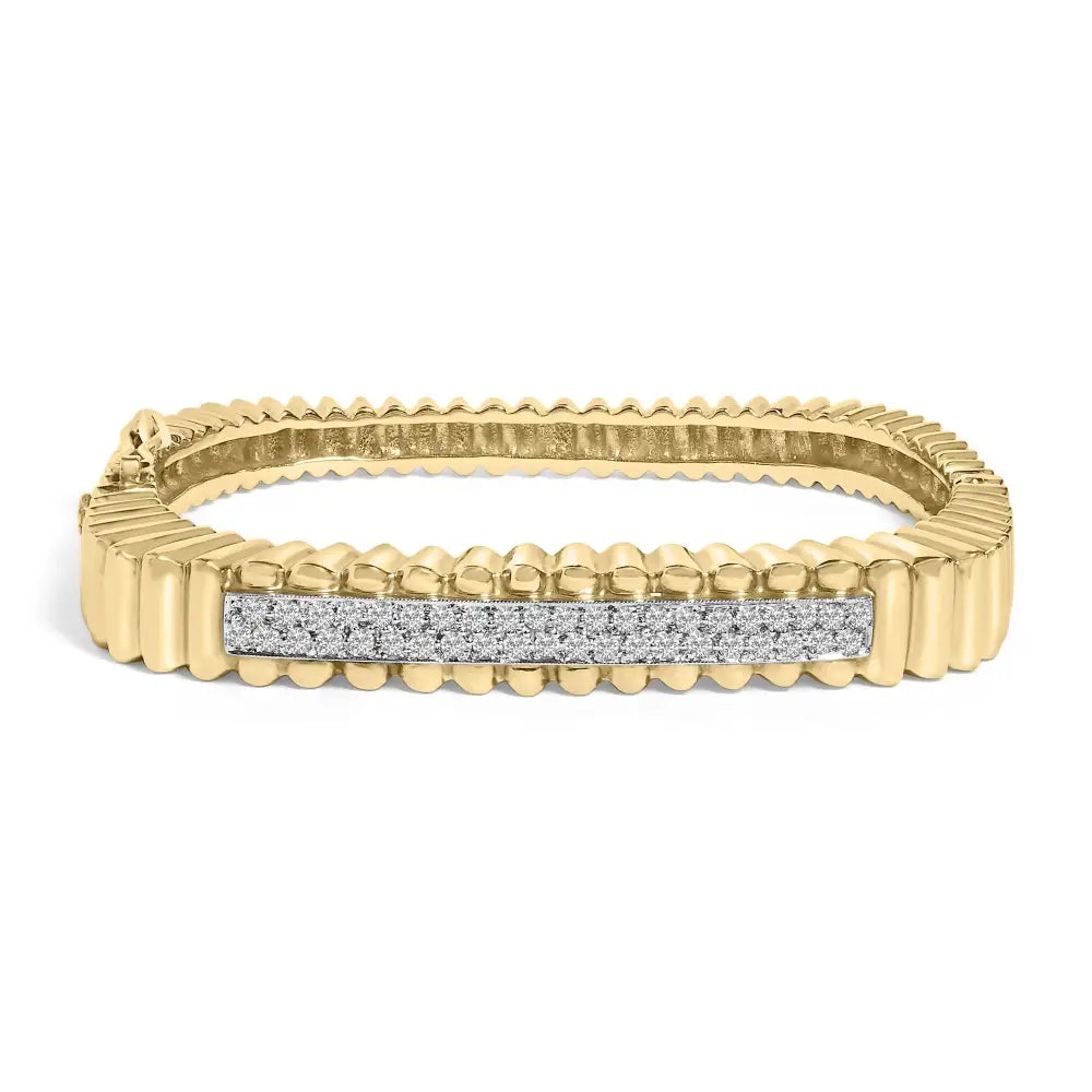14k yellow gold 1 1/4 cttw diamond ribbed rectangle bangle 7.75 inch bijoux-nyc direct