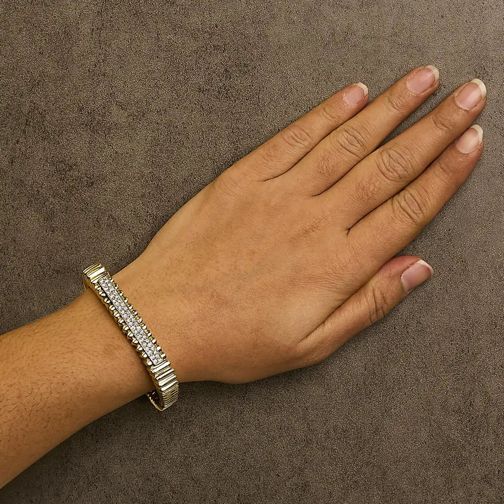 14k yellow gold 1 1/4 cttw diamond ribbed rectangle bangle 7.75 inch bijoux-nyc direct