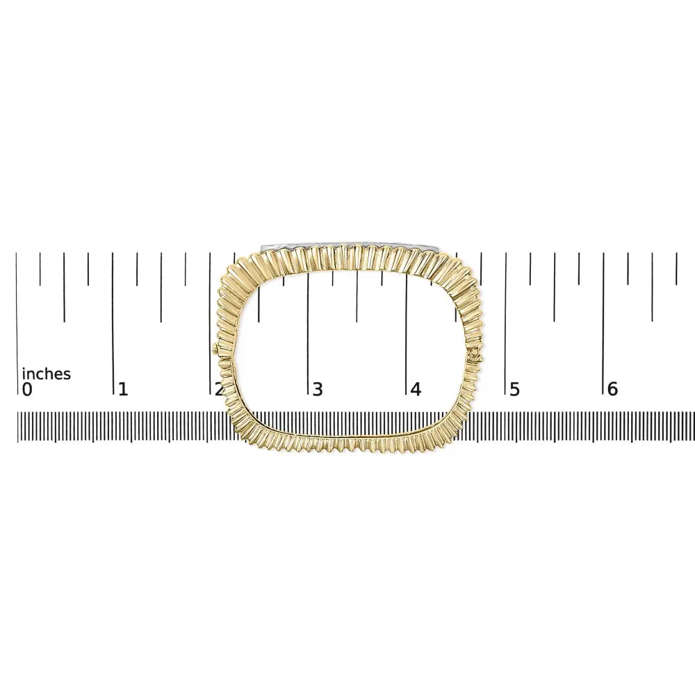 14k yellow gold 1 1/4 cttw diamond ribbed rectangle bangle 7.75 inch bijoux-nyc direct