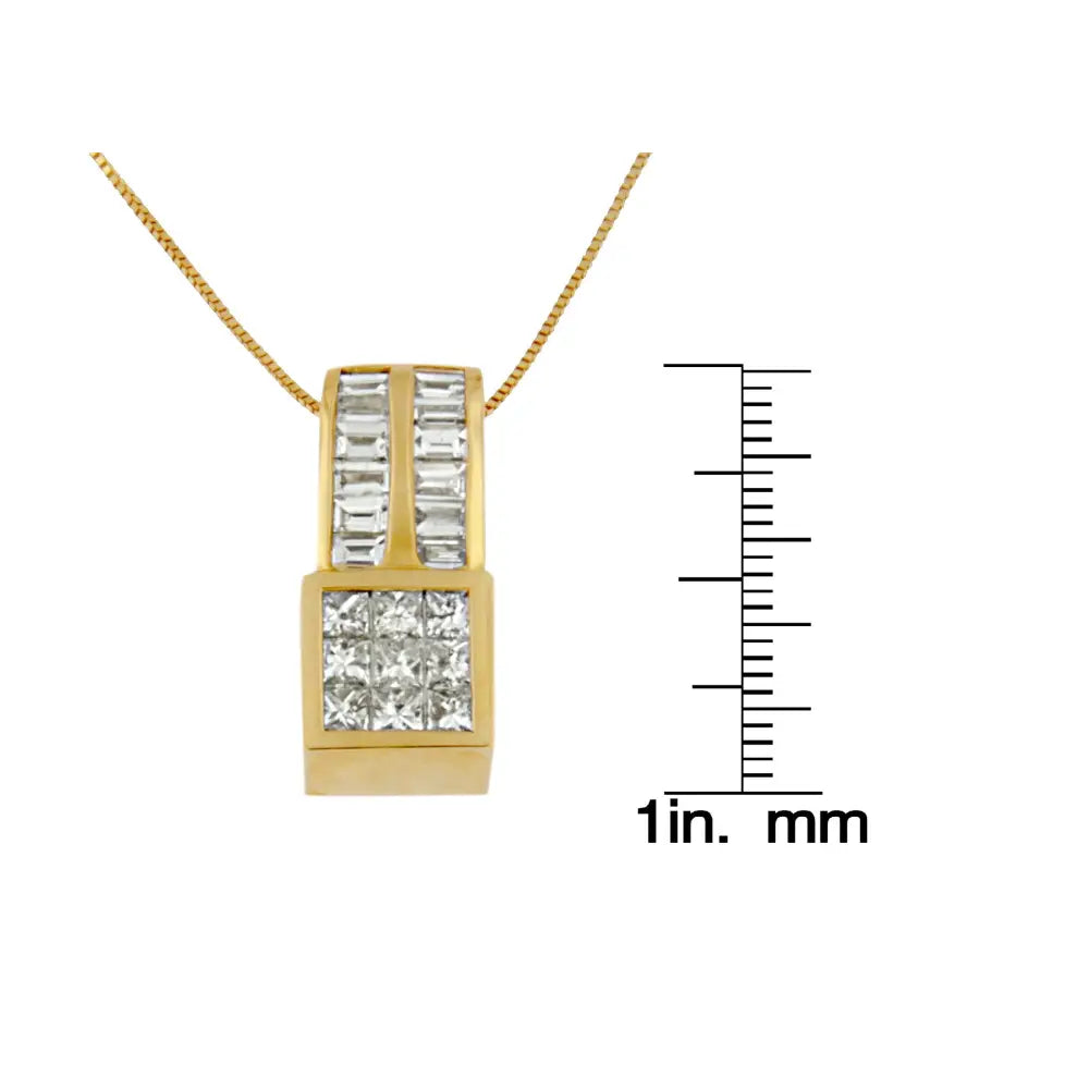 14k yellow gold 1 1/4 cttw princess and baguette diamond geometric necklace bijoux-nyc direct