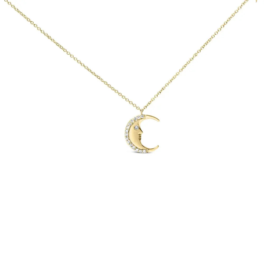 14k yellow gold 1/10 cttw diamond crescent man on the moon 18’’ pendant necklace (h i color si1 si2 clarity)
