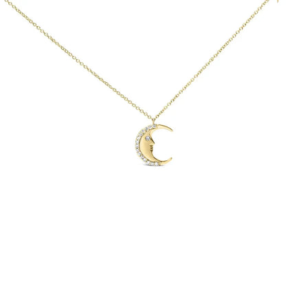 14k yellow gold 1/10 cttw diamond crescent man on the moon 18’’ pendant necklace (h i color si1 si2 clarity)