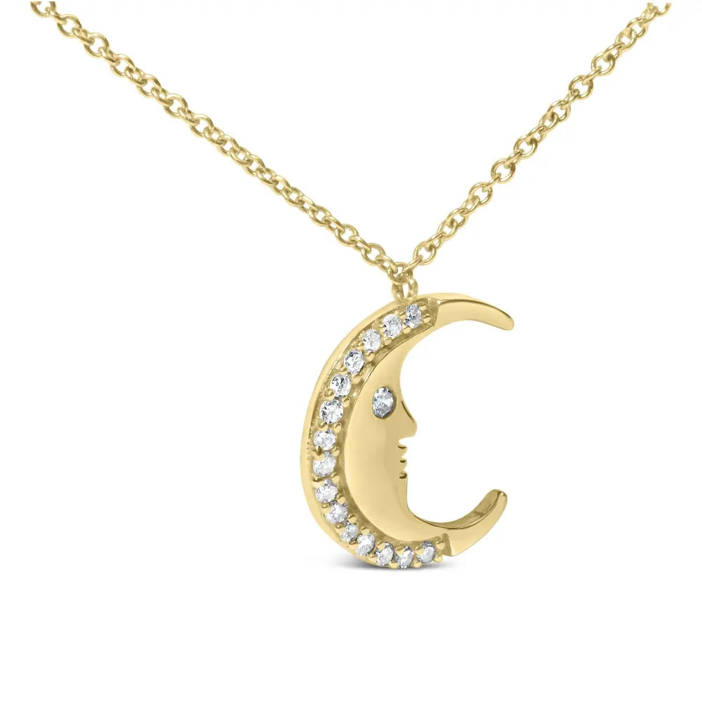 14k yellow gold 1/10 cttw diamond crescent man on the moon 18’’ pendant necklace (h i color si1 si2 clarity)