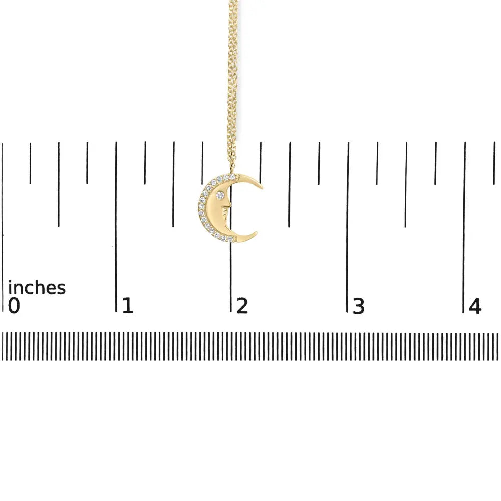 14k yellow gold 1/10 cttw diamond crescent man on the moon 18’’ pendant necklace (h i color si1 si2 clarity)