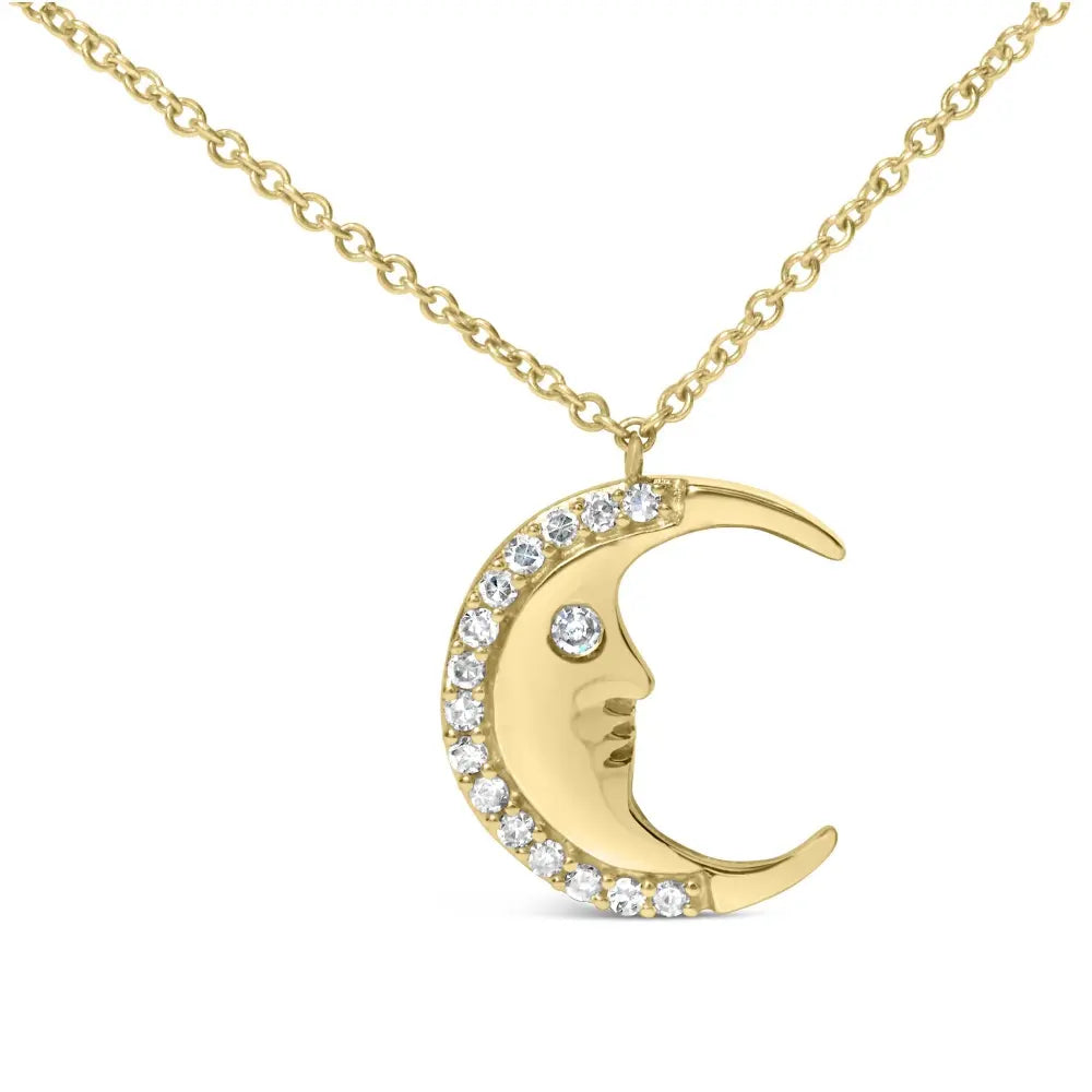 14k yellow gold 1/10 cttw diamond crescent man on the moon 18’’ pendant necklace (h i color si1 si2 clarity)