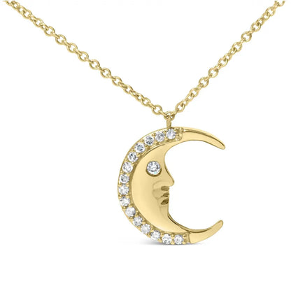 14k yellow gold 1/10 cttw diamond crescent man on the moon 18’’ pendant necklace (h i color si1 si2 clarity)