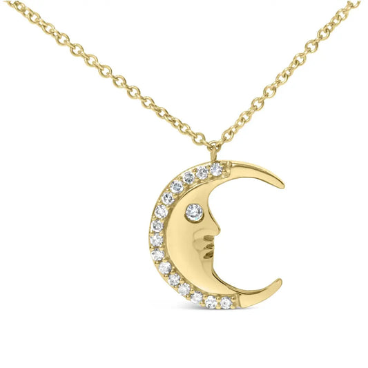 14k yellow gold 1/10 cttw diamond crescent man on the moon 18’’ pendant necklace (h i color si1 si2 clarity)