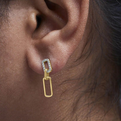 14K Yellow Gold 1/10 Cttw Diamond Studded Paperclip Drop and Dangle Earrings (I-J Color, SI1-SI2 Clarity) - Bijoux-NYC Direct