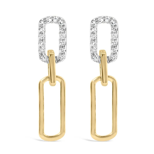 14K Yellow Gold 1/10 Cttw Diamond Studded Paperclip Drop and Dangle Earrings (I-J Color, SI1-SI2 Clarity) - Bijoux-NYC Direct